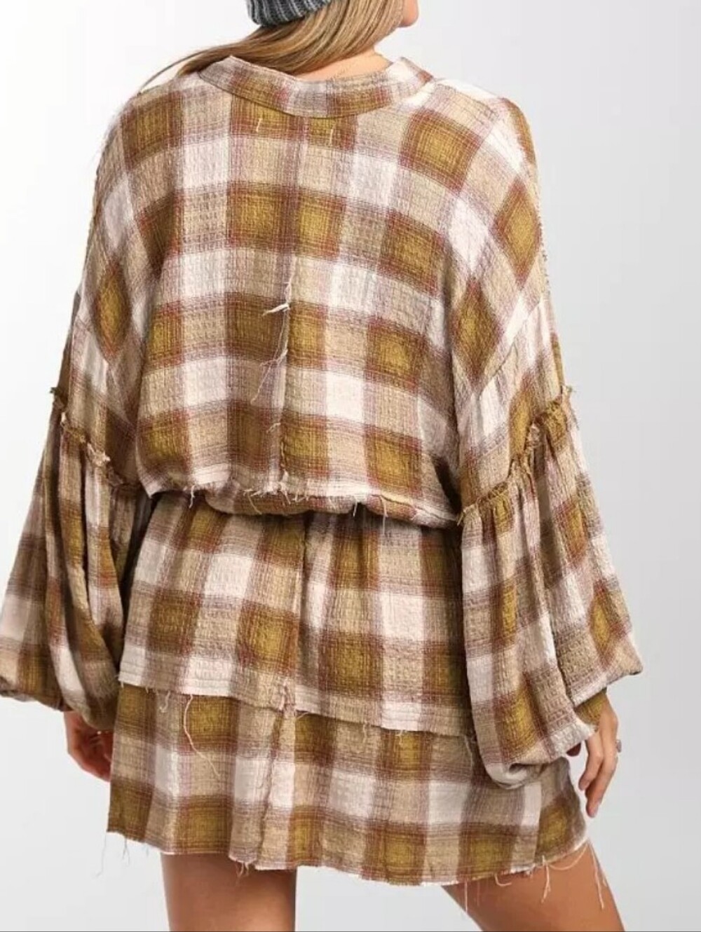 We The Free By The Way Plaid Button-Front Shirt Dress in Brown and Cream Size Md - Picture 3 of 16